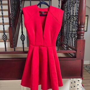 Guess Red Plunge Neck A-Line Mini Dress